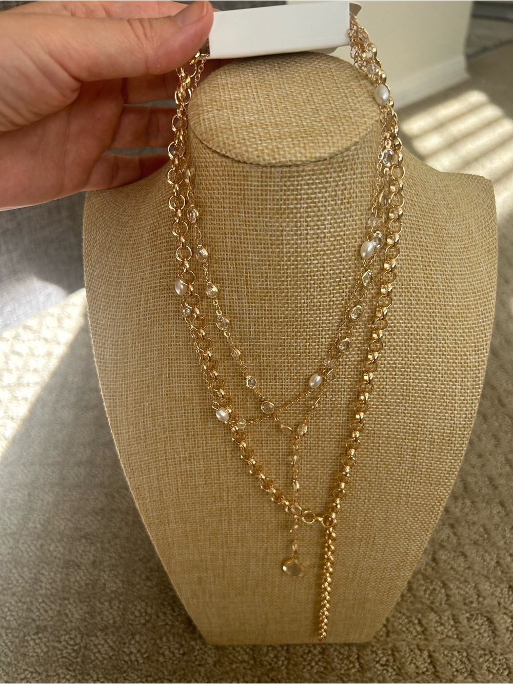 Mango Gold Multi-Layer Pearl & Crystal Lariat Necklace - Picture 7 of 7